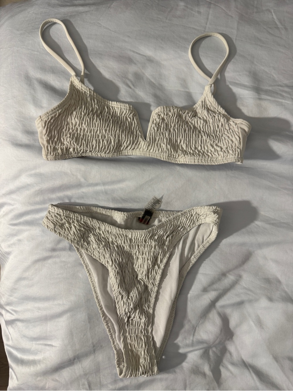 White Smocked Bikini Top & Bottom Set